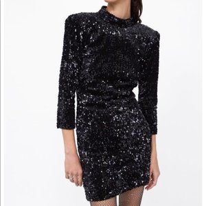 NWT Zara High Neck Sequined Dress With Open Back-S